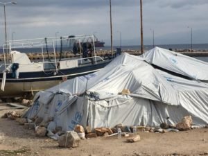 typical refugee tents in greece