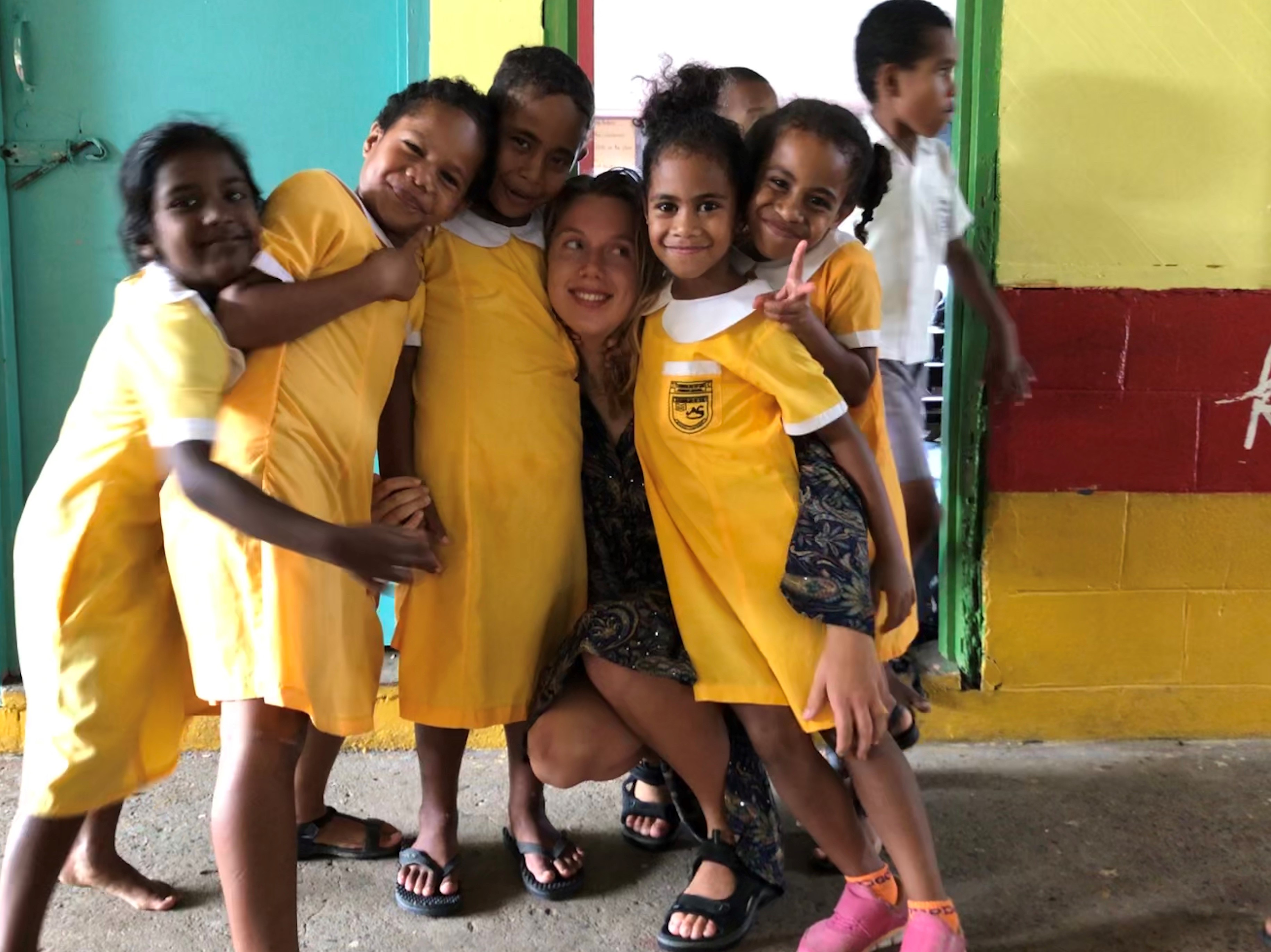 school kids with Karoline - Healthcare Project Coral Coast, Fiji