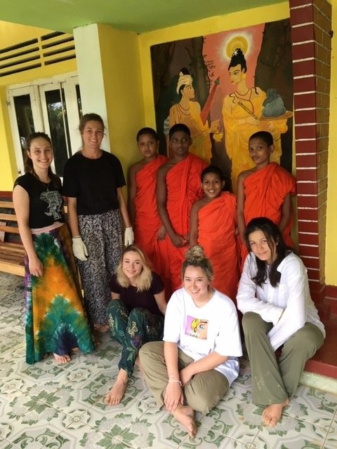 IVI volunteer Heidi with monks in Sri Lanka b - Childcare and Construction Volunteering Sri Lanka