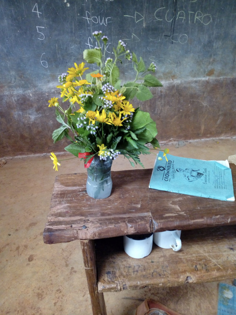 vase of flowers in local classroom 2 - Teaching in Kenya!