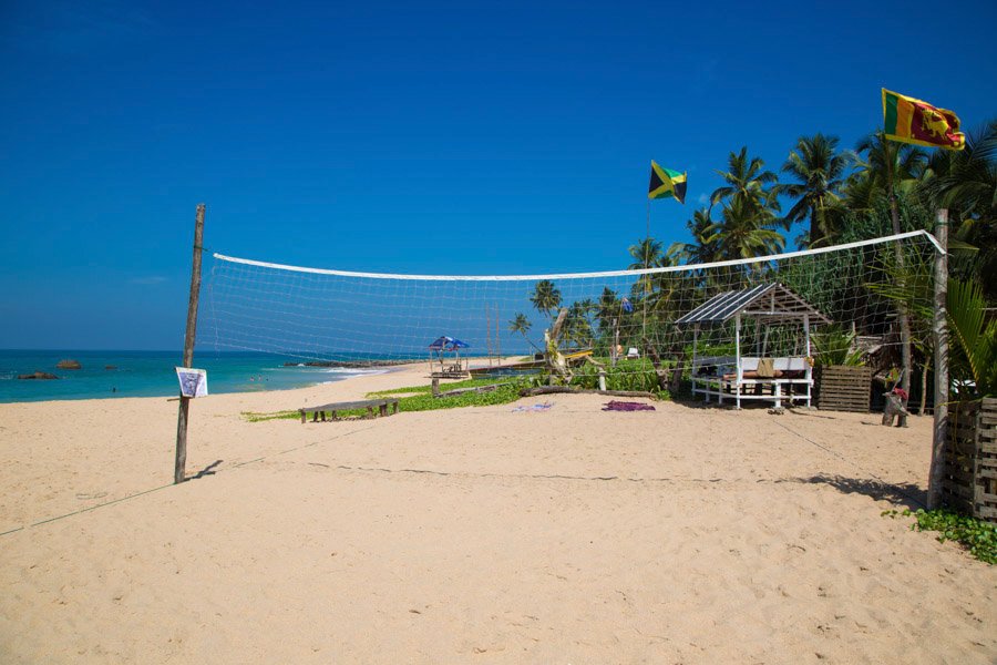 volleyball net on beach in Ambalangoda volleyball net on beach in Ambalangoda