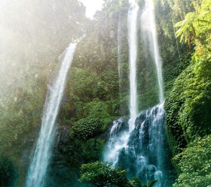 Bali waterfall surrounded by green trees 2 675x600 - Bali