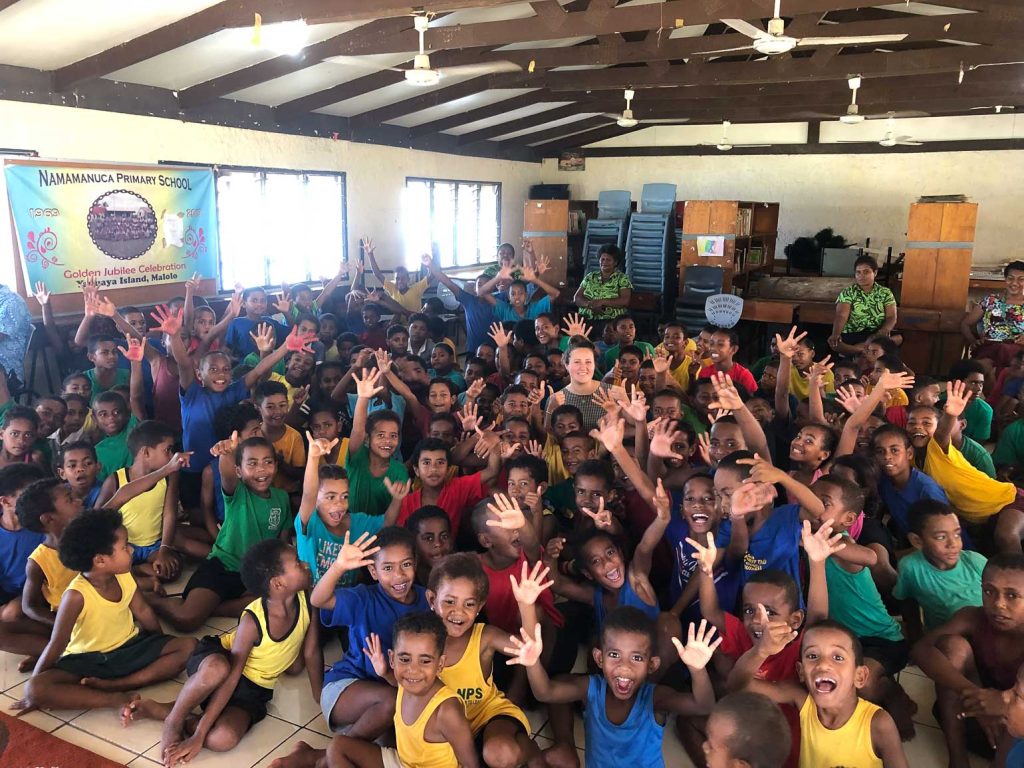 big group of school kids in fiji