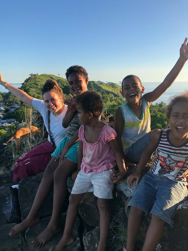 with kids on remote island