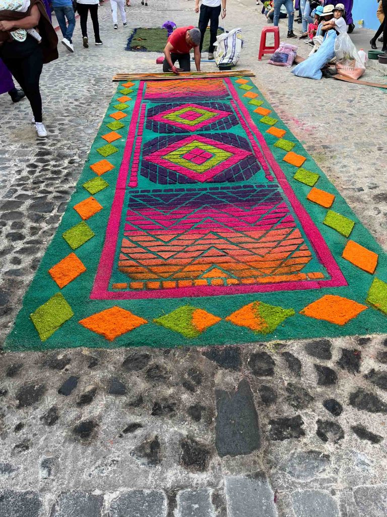 carpet in antigua town 768x1024 - Construction and Childcare in Guatemala: Review by Lucy