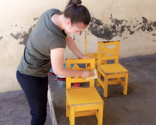 Painting student chairs and tables-