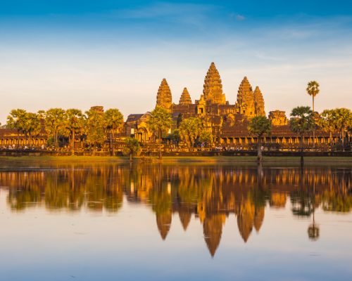 cambodia temple under setting sun cambodia temple under setting sun