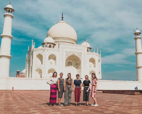 group outside the Taj Mahal